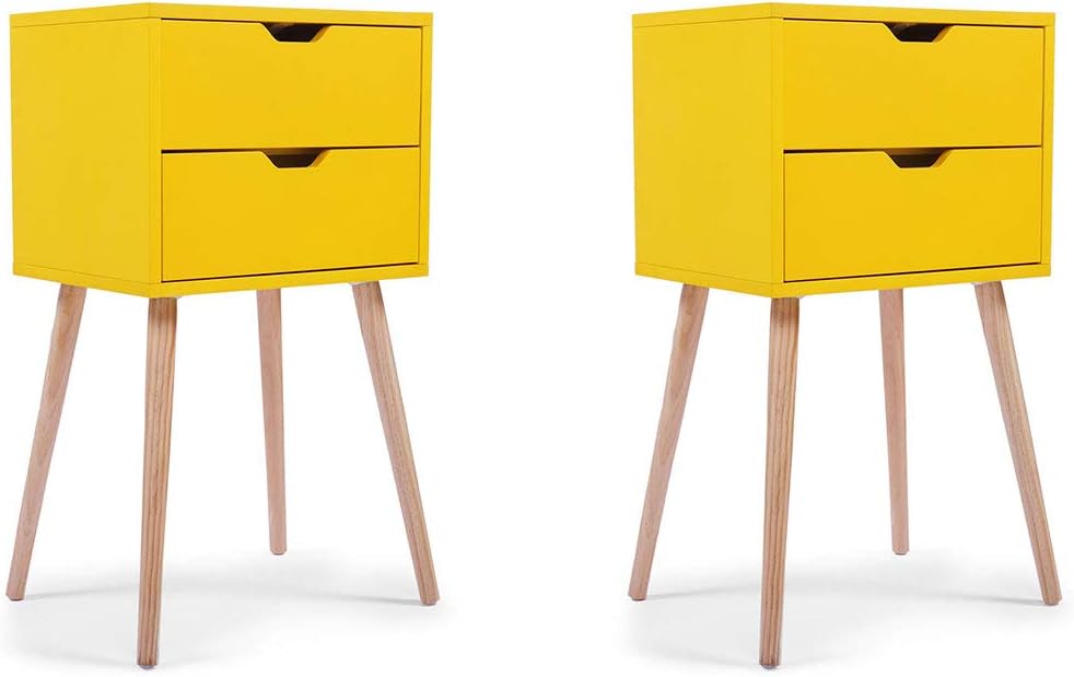 Set of 2 White & Walnut 2 Drawer Wood Nightstand Y9508