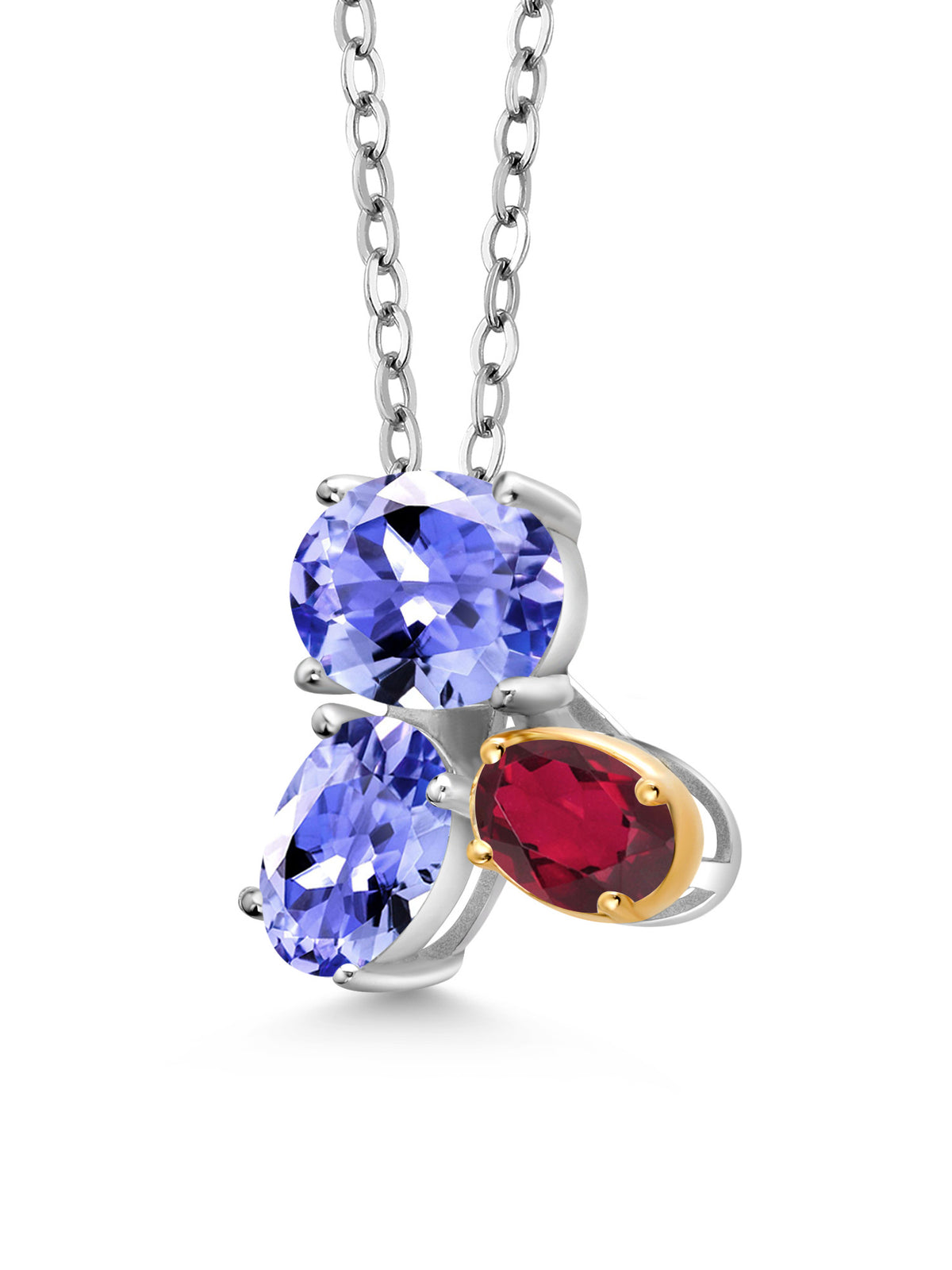925 Silver 10K Yellow Gold Blue Tanzanite Ruby Red Mystic Topaz Pendant Necklace with 18 inch Chain G8710