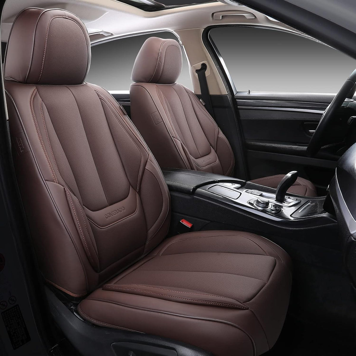 Black Waterproof Nappa Leather Car Seat Covers Full Set W419