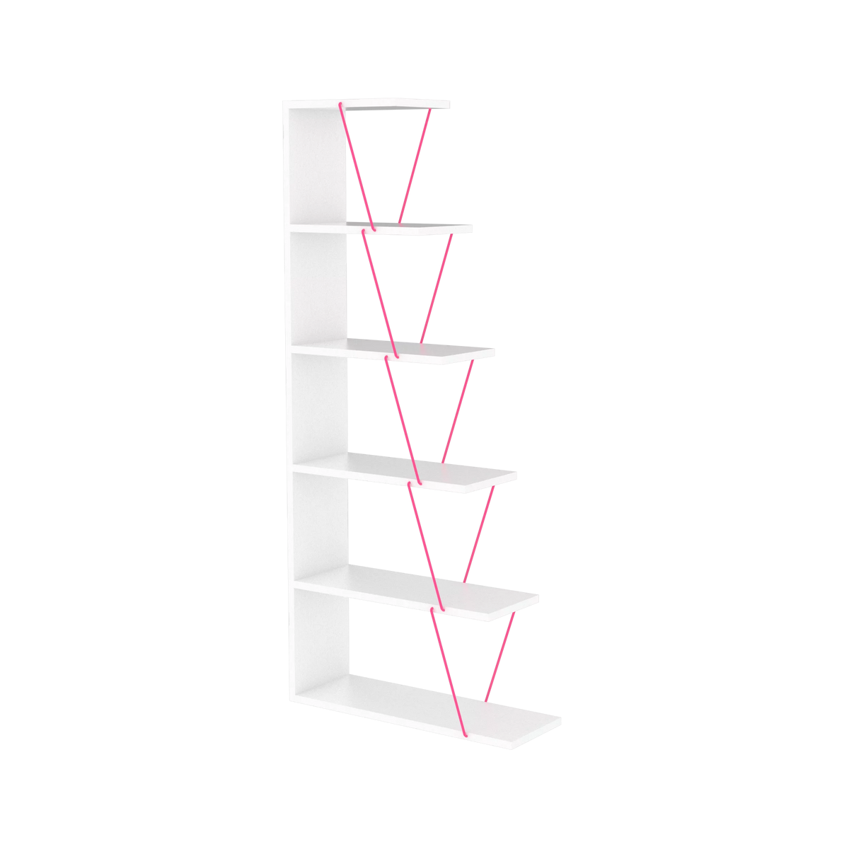 Modern 5 Tier Ladder Bookshelf, White/Pink X21306