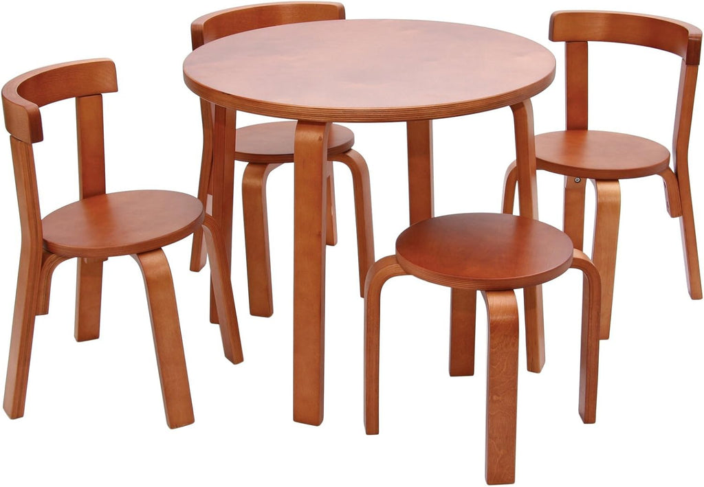 Kids Table and Chair Set with 3 Chairs and Stool White Wood B51252