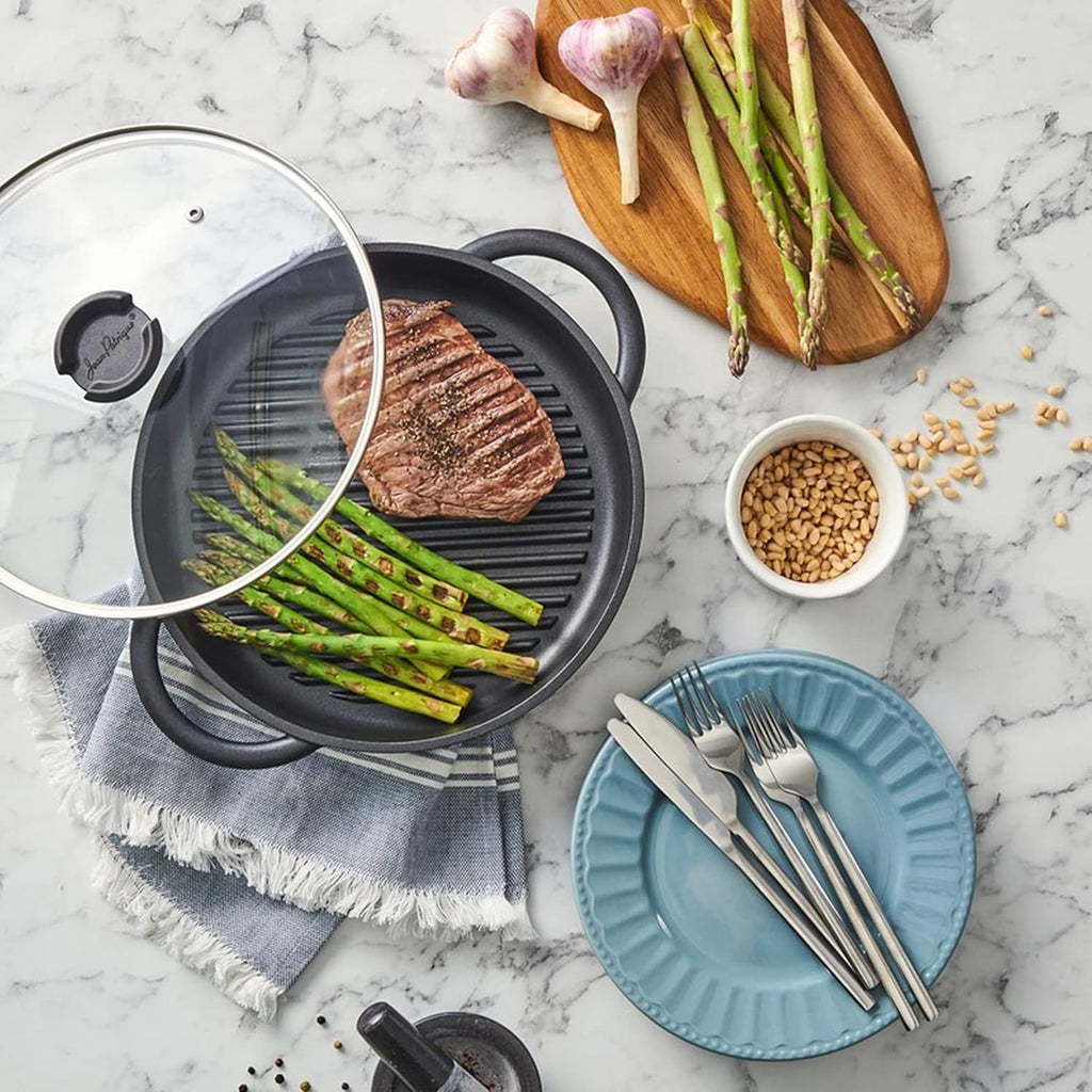 Cast Aluminium Griddle Pan with Glass Lid, 10.6 Diameter, Non-Stick W392