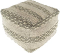 Grey Off/White Woven Striped Cotton Wool Square Pouf H862