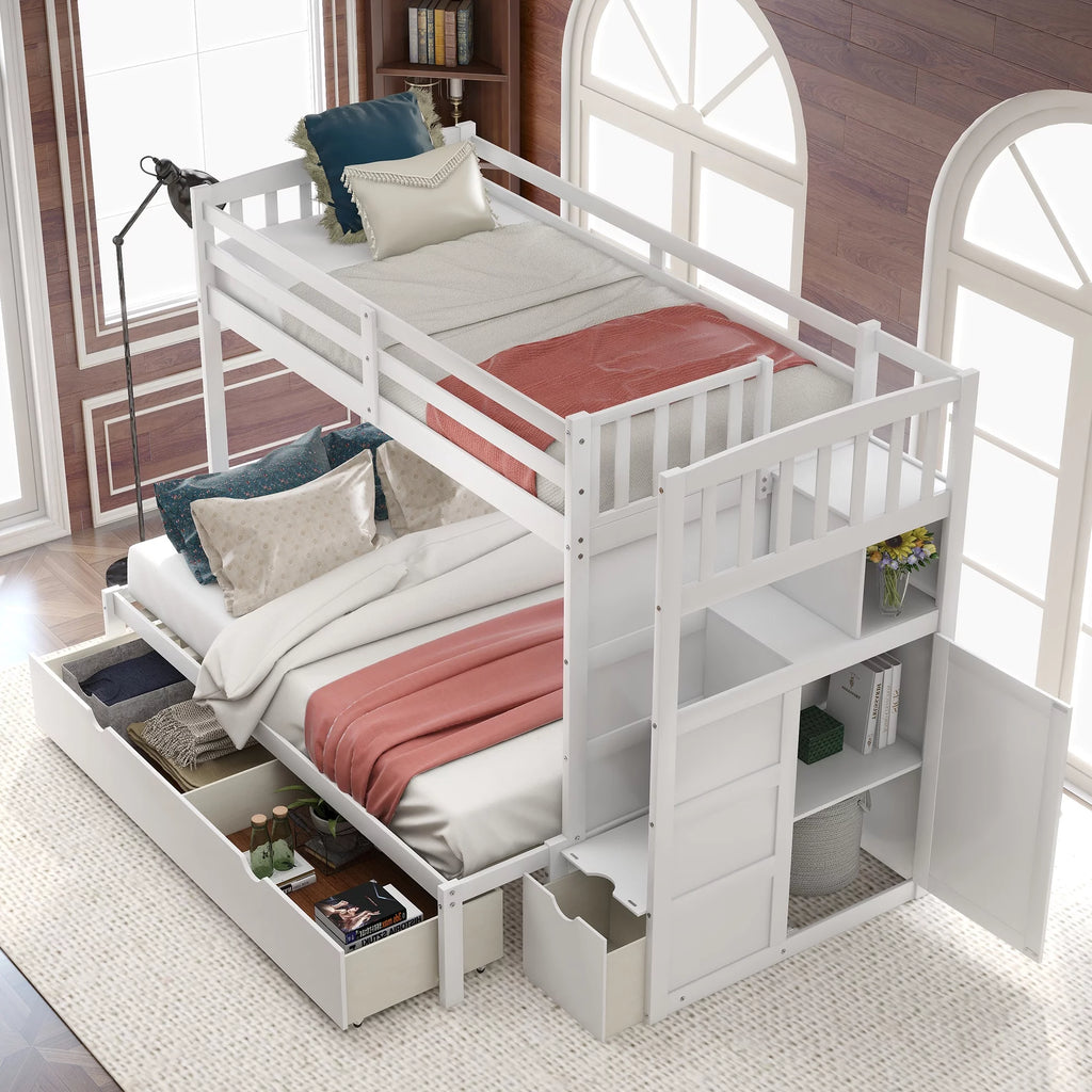 White Twin over Twin Bunk Bed with Drawer and Cabinet A705303