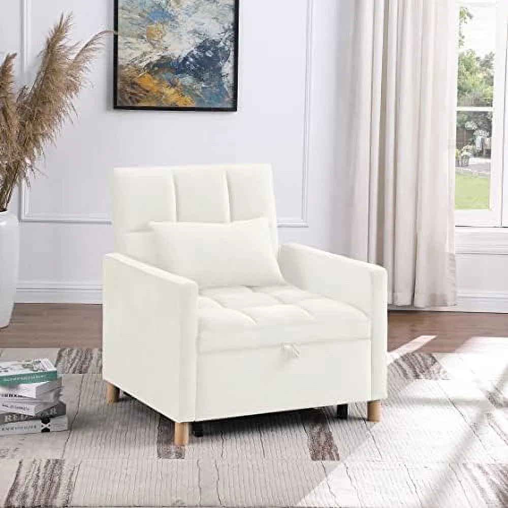 Convertible Chair Sleeper Velvet Adjustable Single Sofa Bed with Lumbar R844806