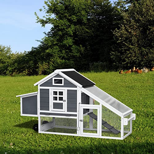 Chicken Coop with Run & Wheels, Two-Tier Large Chicken Duck House Rabbit Hutch Poultry Cage with Nesting Box and Side Door A6884