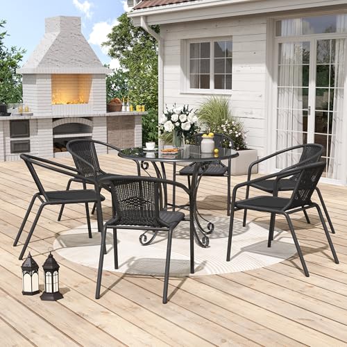 Black Wicker Stackable Dining Chairs Set of 6 Q503830