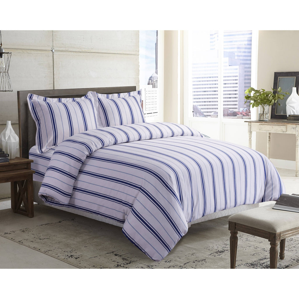Black Grey Stripe Printed Flannel Duvet Cover Set King F813964