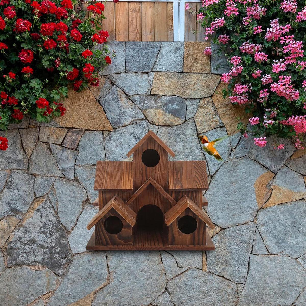 6 Hole Handmade Natural Wooden Bird House D331608