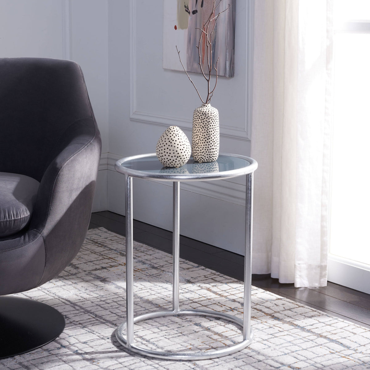 Silver/Grey Glass Top Accent Table T6748