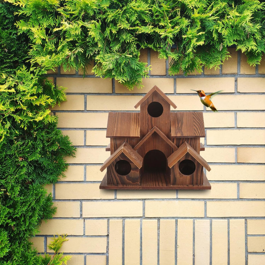 6 Hole Handmade Natural Wooden Bird House D331608