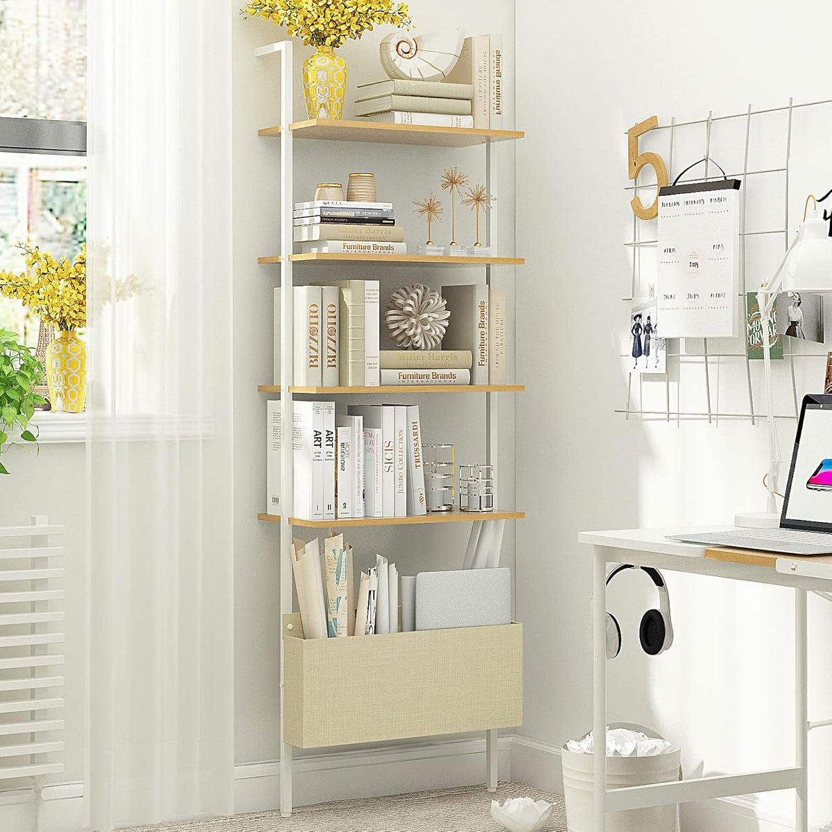 Oak 4-Tier Wall Mount Bookshelf P65732