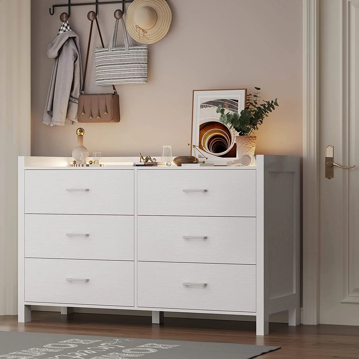 White 6 Drawer Wooden Dresser H854763