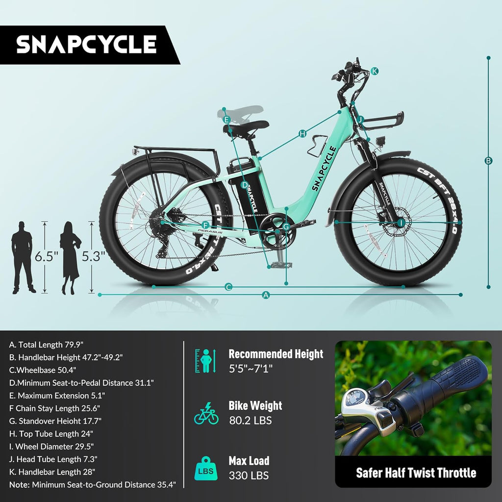 1000W Peak Motor 26" x 4.0 Fat Tire Step-Thru Ebike with 48V 15AH Removable Battery W7390