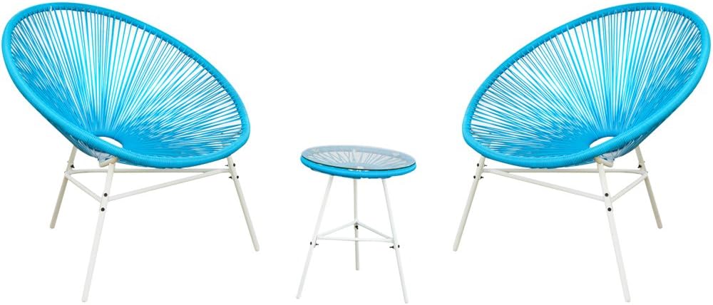 Blue 3 Piece Bistro Set with Glass Top Table A9651
