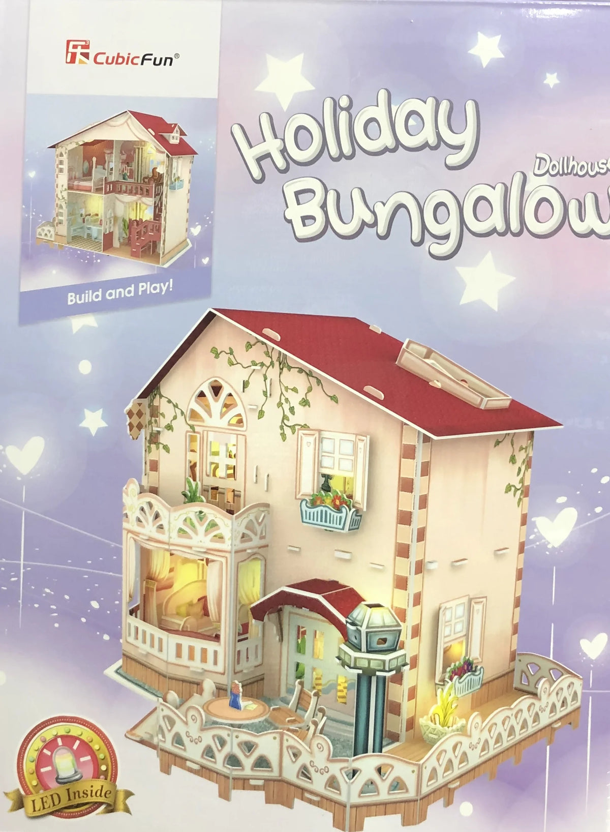 Dollhouse Bungalow with LED Light 11.4"x10"x10" R342071