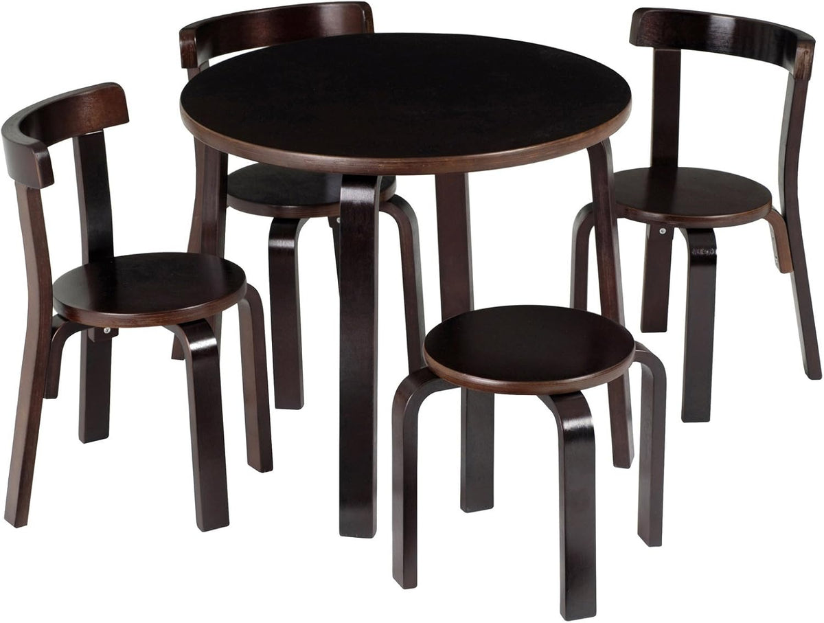 Kids Table and Chair Set with 3 Chairs and Stool White Wood B51252