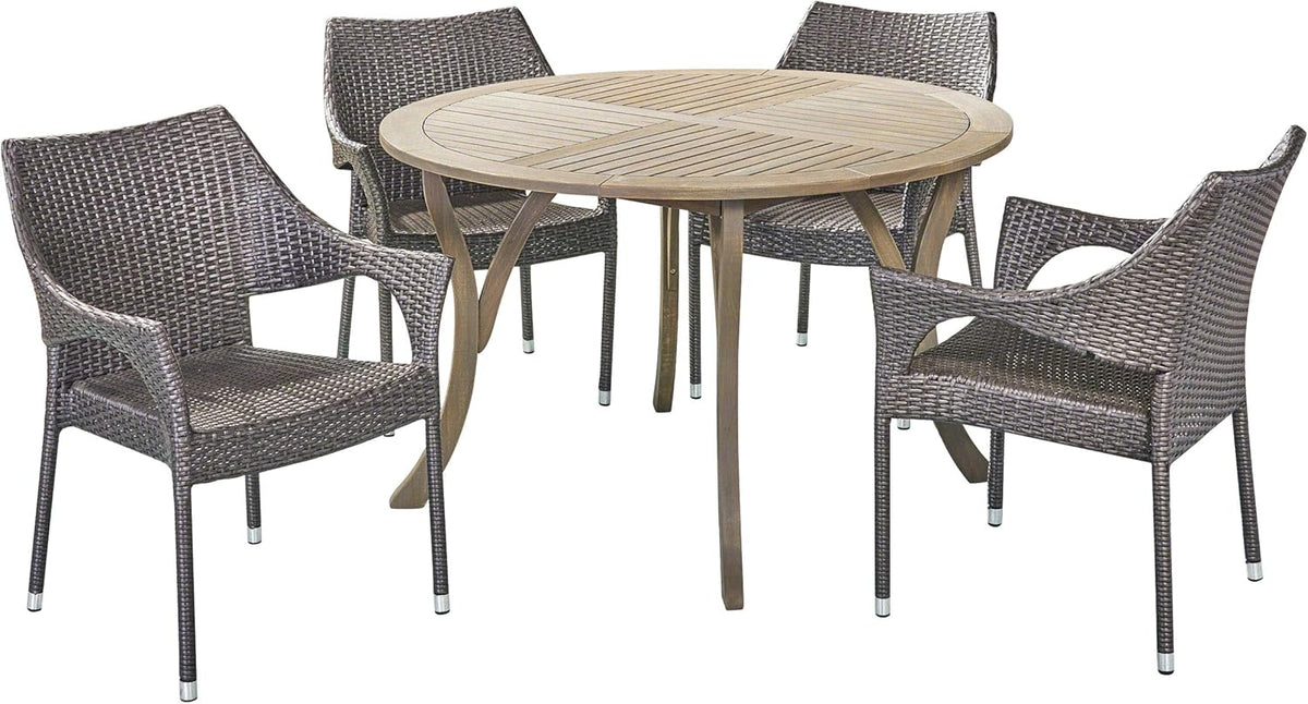 5 Piece Acacia Wood and Wicker Dining Set R6621