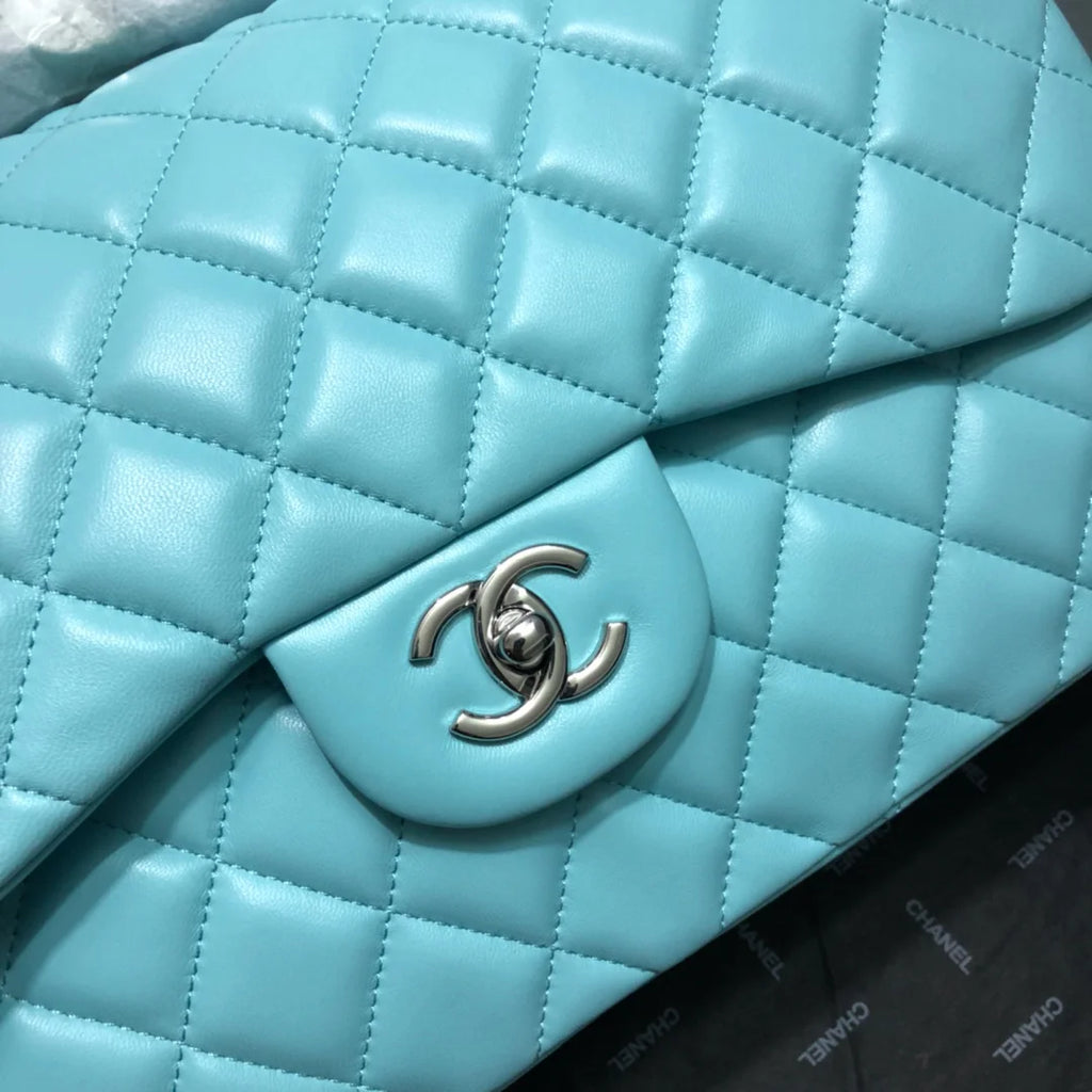 Large Classic Handbag Gold Hardware Blue 11.8in/30cm D873