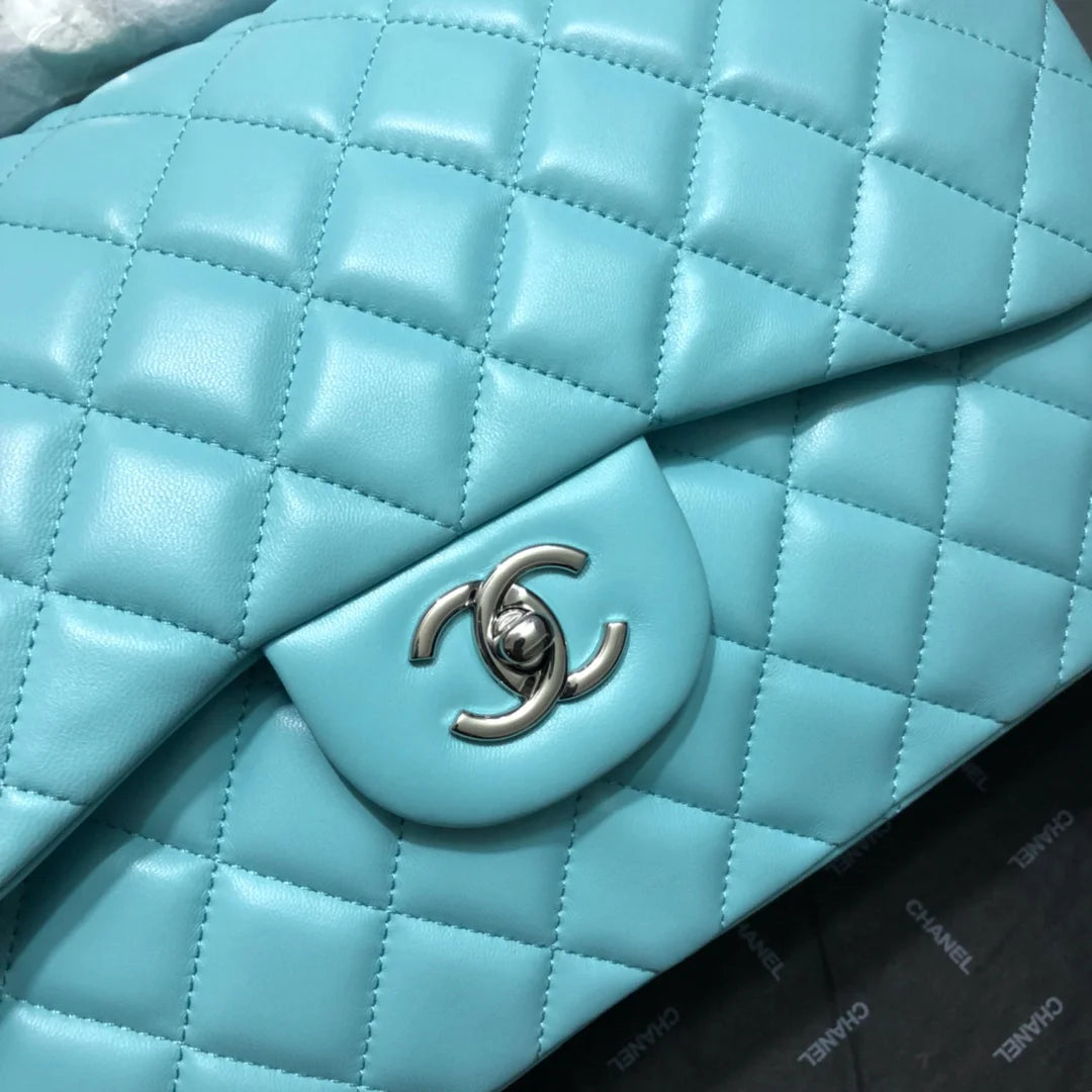 Large Classic Handbag Gold Hardware Blue 11.8in/30cm D873