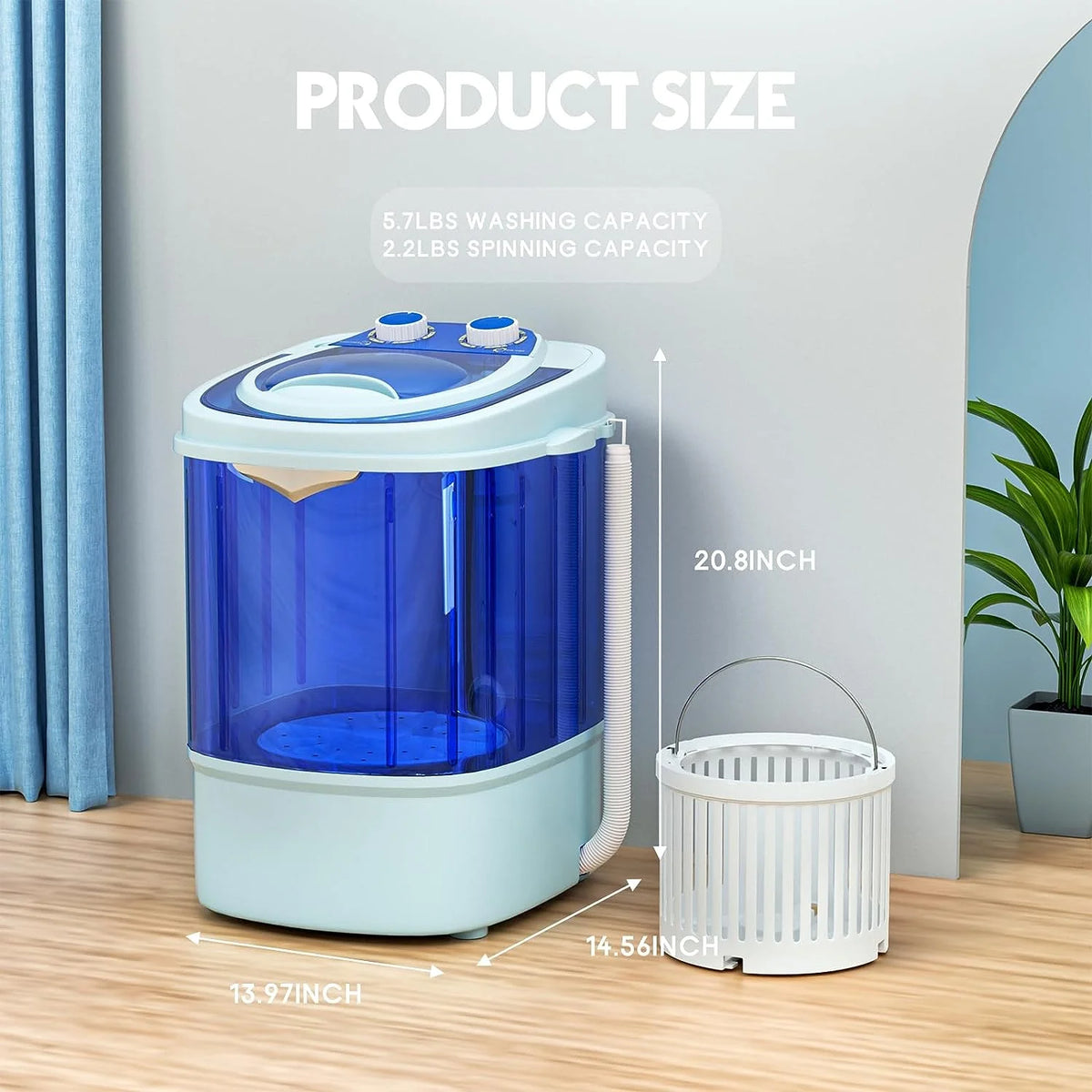 Portable Mini Washing Machine 5.7 lbs 2 in 1 Washer with Drain Hose, Blue G999405