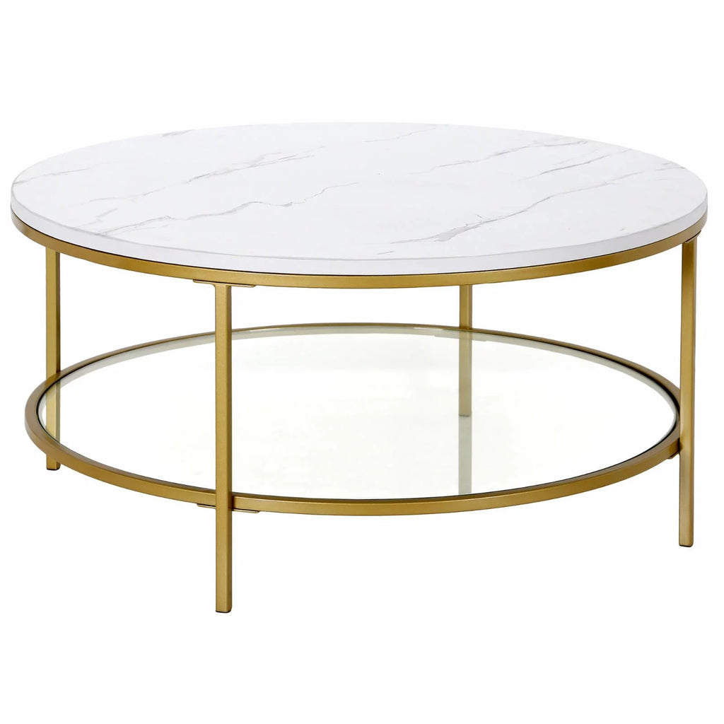 36" Wide Round Coffee Table with Faux Marble Top S820