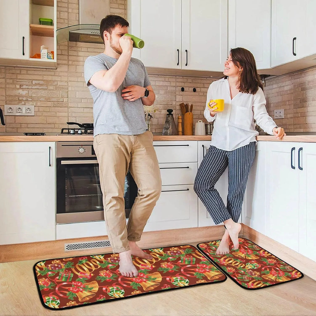 Christmas Jingling Bells Kitchen Mats Set of 2 Anti Fatigue Non Slip Floor Runner Rug 19.7x27.6 Inch + 19.7x47.2 Inch S993777