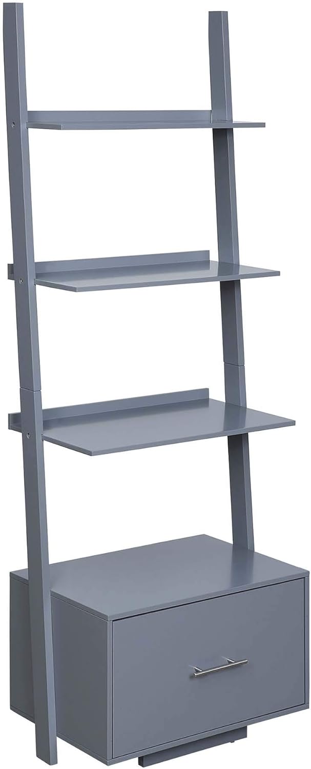 Dark Walnut Ladder Bookcase with File Drawer B834875