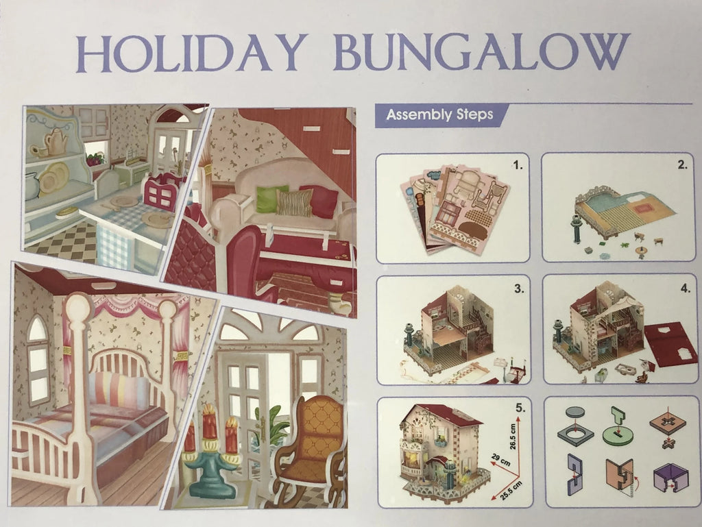 Dollhouse Bungalow with LED Light 11.4"x10"x10" R342071