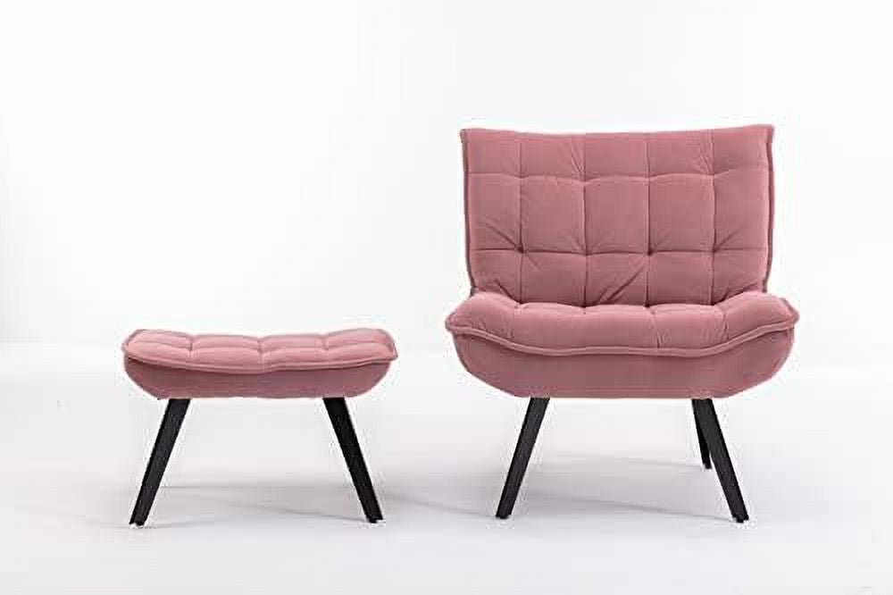 Pink Velvet Accent Chair with Ottoman M734