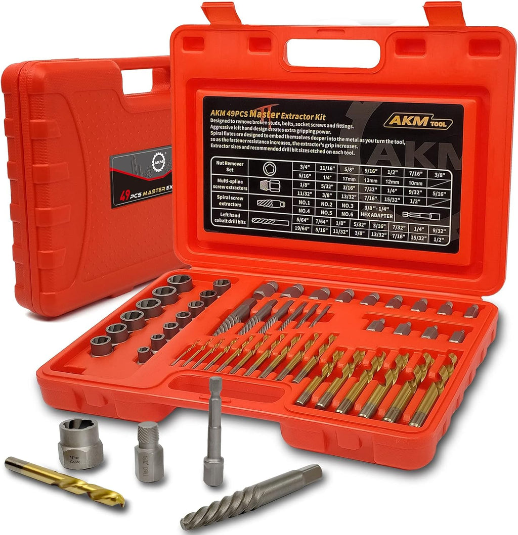 49-Piece Bolt Extractor Screw Extractor Set with Drill Bit Set and Carrying Case H216