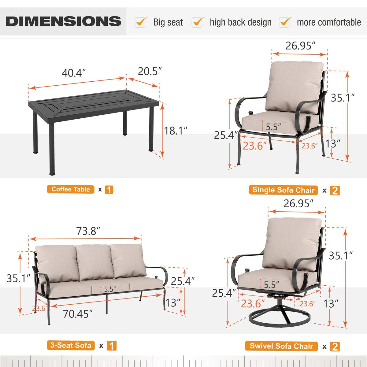 Beige Metal Patio Furniture Set M170936
