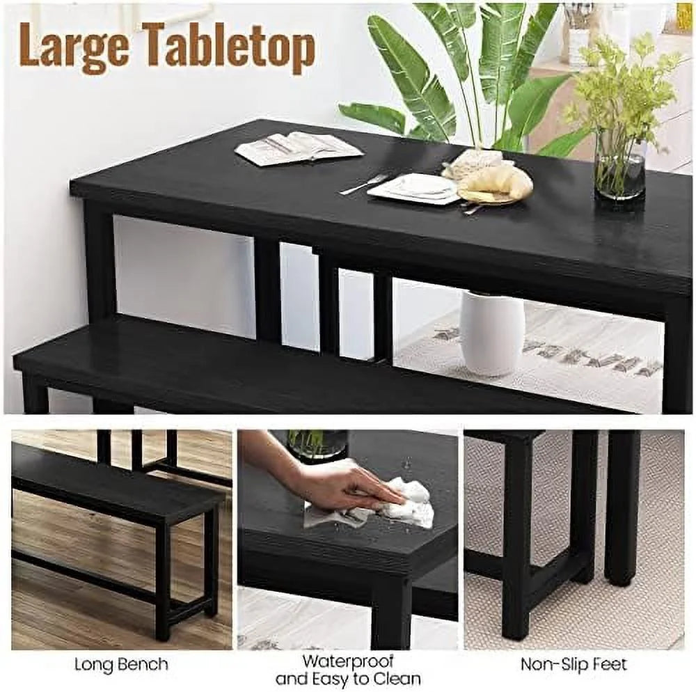 3 Piece Dining Table Set with 2 Benches V786