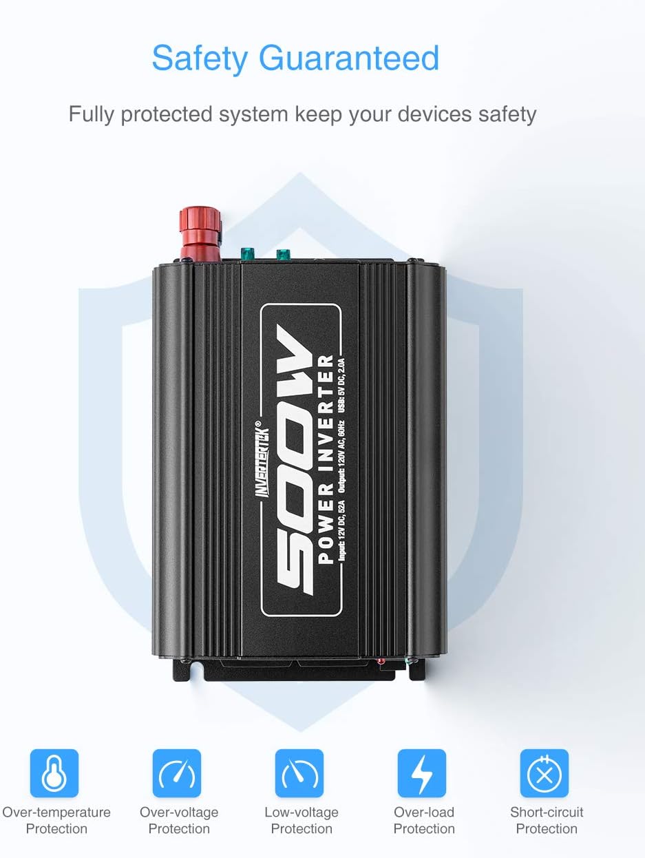 500W Car Power Inverter DC 12V to AC 110V with USB Ports D422