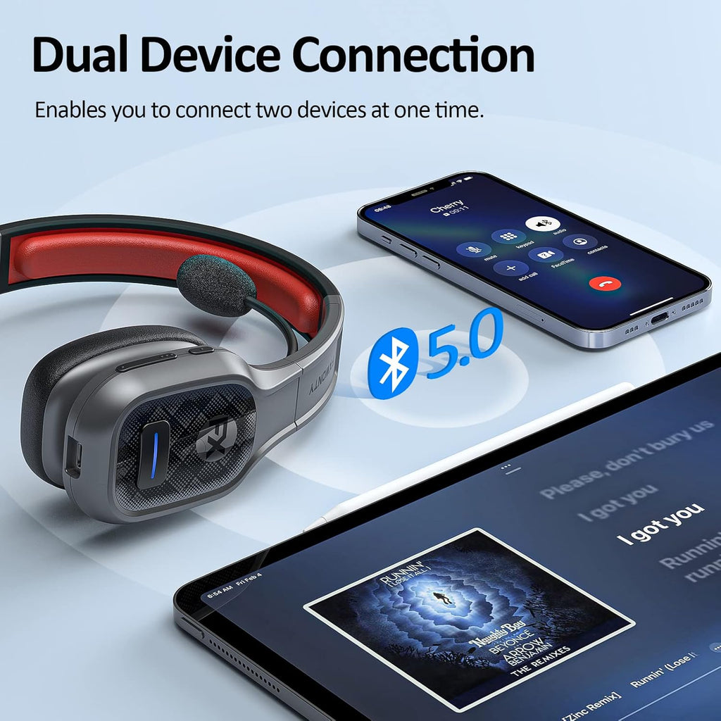 Bluetooth Headset with Microphone Noise Canceling, On-Ear Bluetooth 5.0 Multipoint Headphones, Pack of 2 Q54481
