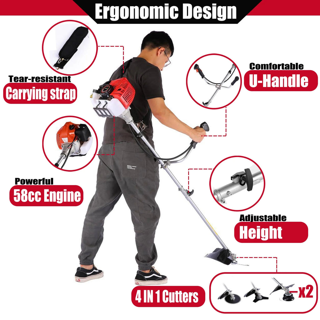 58cc Gas Powered 4-in-1 String Trimmer with 4 Detachable Head G6835