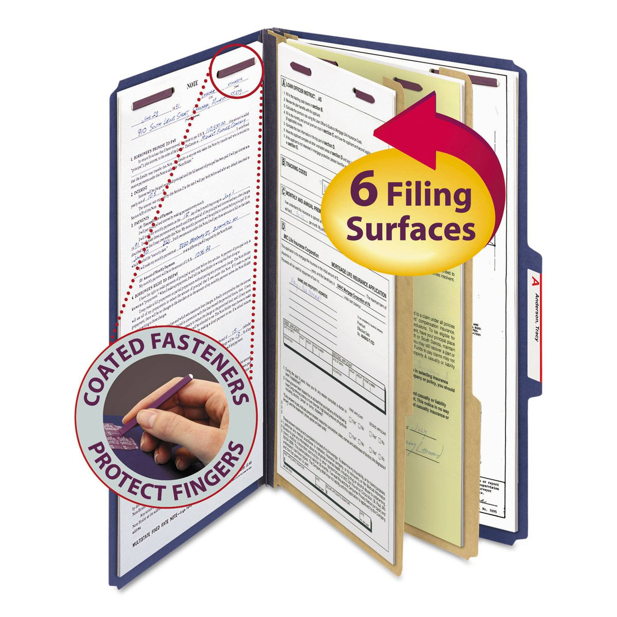 Dark Blue Legal Size Pressboard Classification Folders with Fasteners, 10/Box J2208