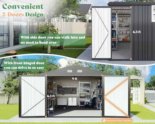 13.2x21x8 FT Outdoor Metal Garage Shed with Double Hinged Doors and 4 Windows V5093
