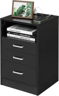 Black 3 Drawer Wood Nightstand with USB Port W9631