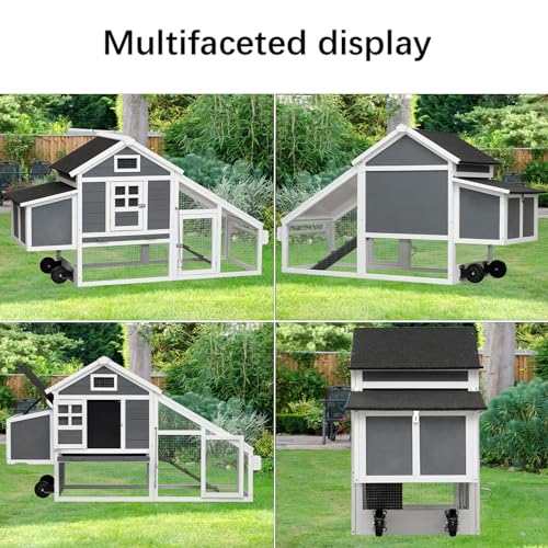 Chicken Coop with Run & Wheels, Two-Tier Large Chicken Duck House Rabbit Hutch Poultry Cage with Nesting Box and Side Door A6884