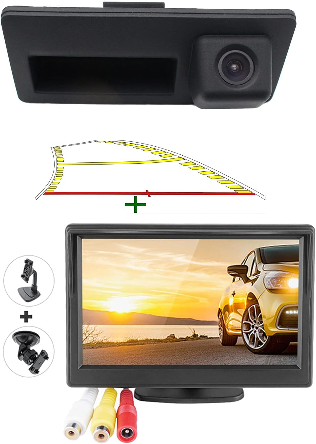 Trunk Handle Backup Camera with Moving Guide Line and 5 AHD TFT LCD Screen Monitor Pack of 2 C91111