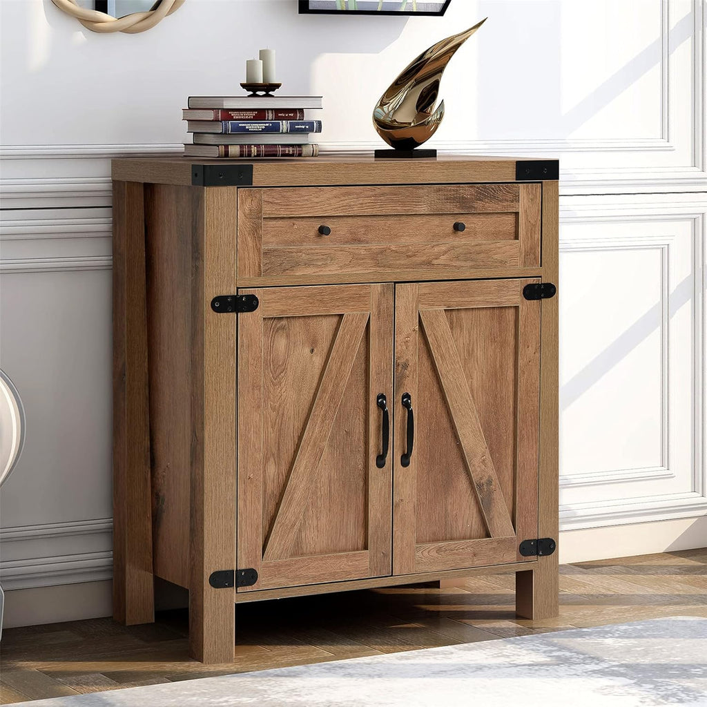 32 Farmhouse Barn Door Wood Accent Chest with Drawer D5795