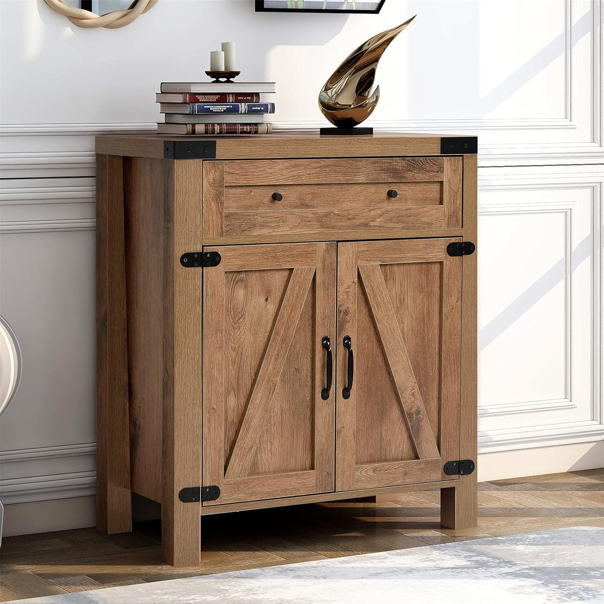 32 Farmhouse Barn Door Wood Accent Chest with Drawer D5795