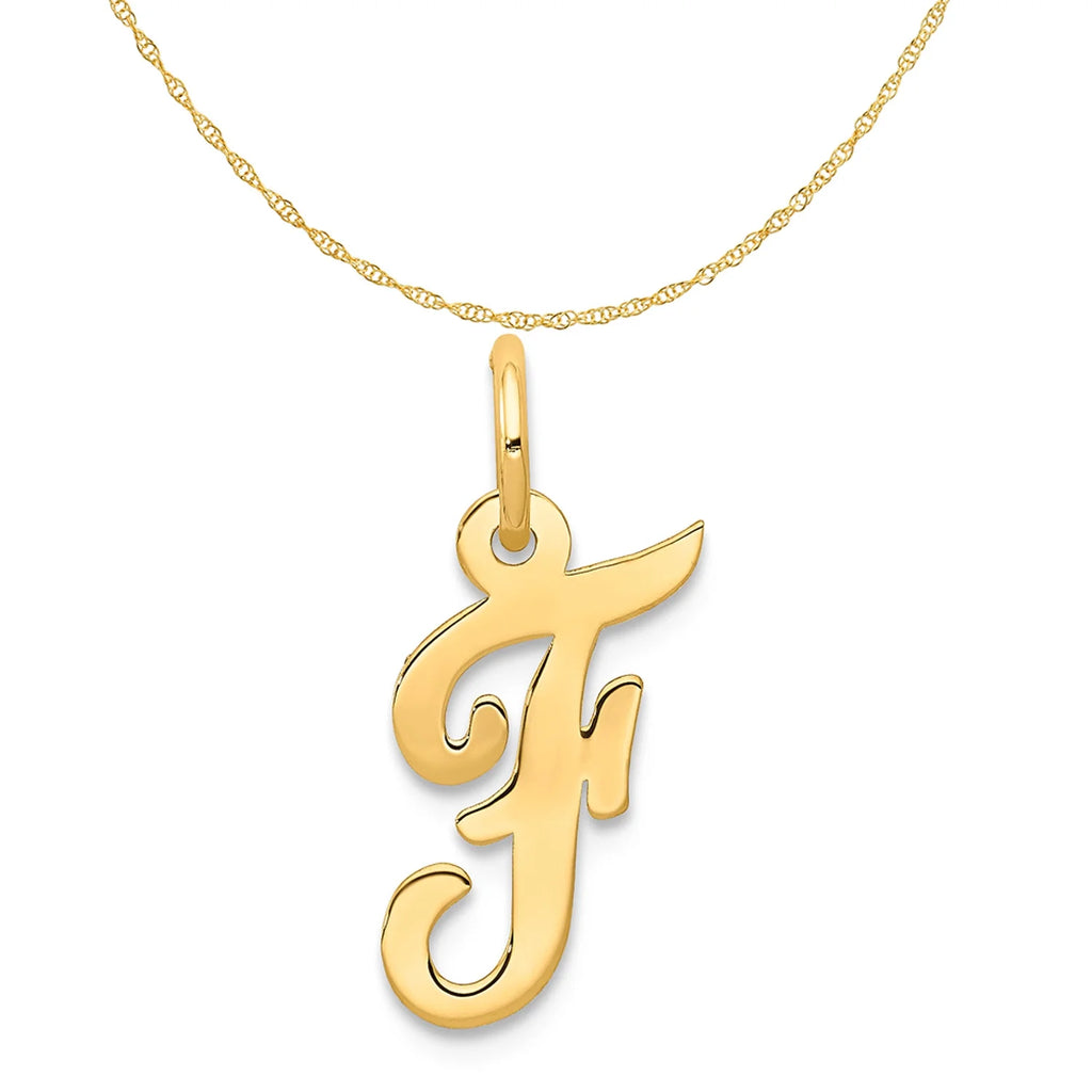 14K Yellow Gold Script Letter F Initial Pendant Charm With 10K Yellow Gold Rope Chain Necklace 20'' H472201