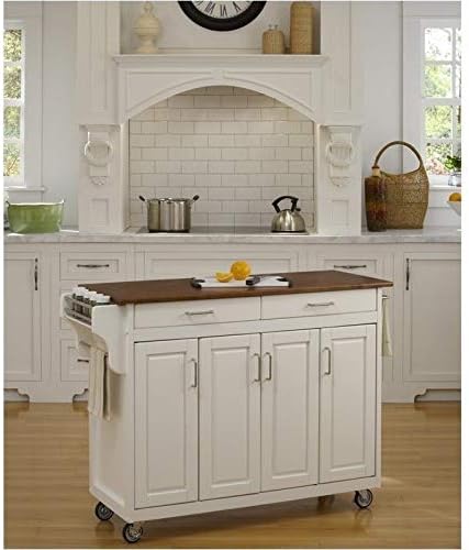 White Kitchen Cart with Oak Top B2079