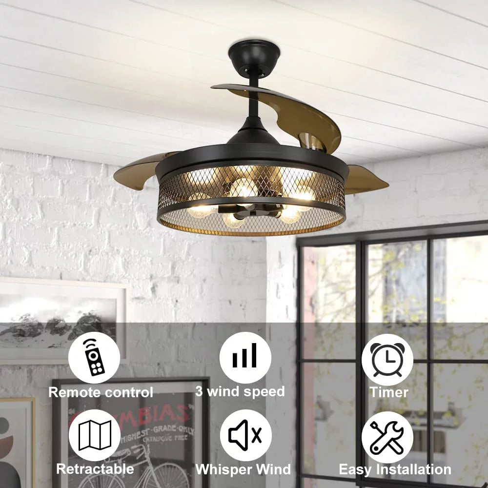 42" Invisible Ceiling Fan with Light and Remote M1964