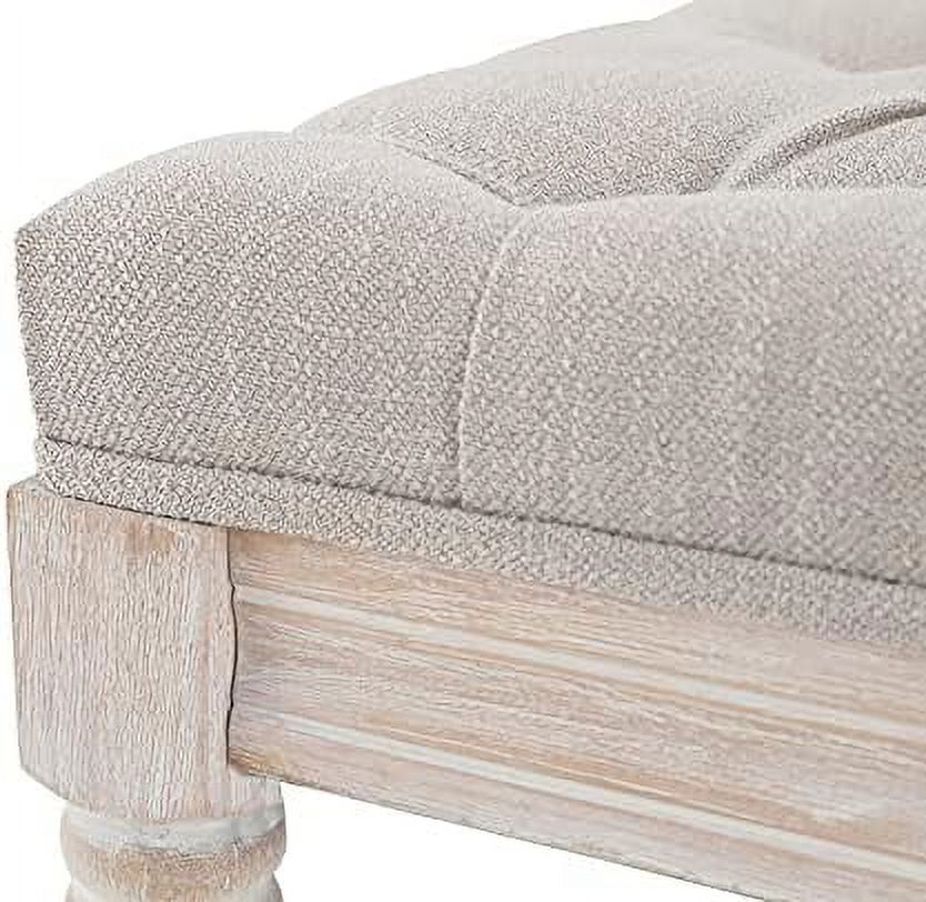 Beige Tufted Wood Entryway Bench K986