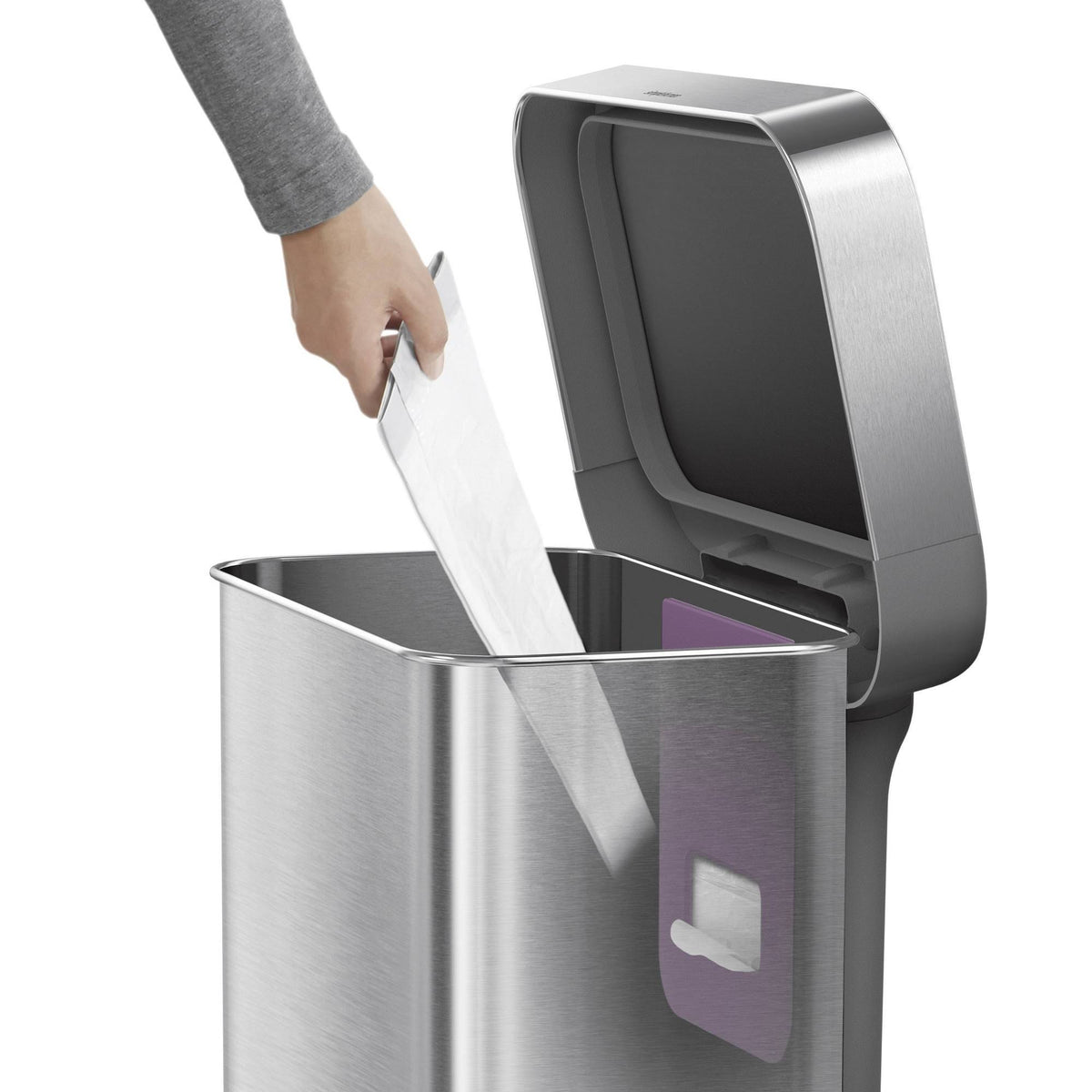 55L Rectangular Step Trash Can Brushed Silver D795
