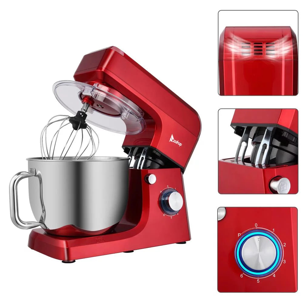 Red 6 Speed Control 7.5QT Electric Stand Mixer with Stainless Steel Bowl L999