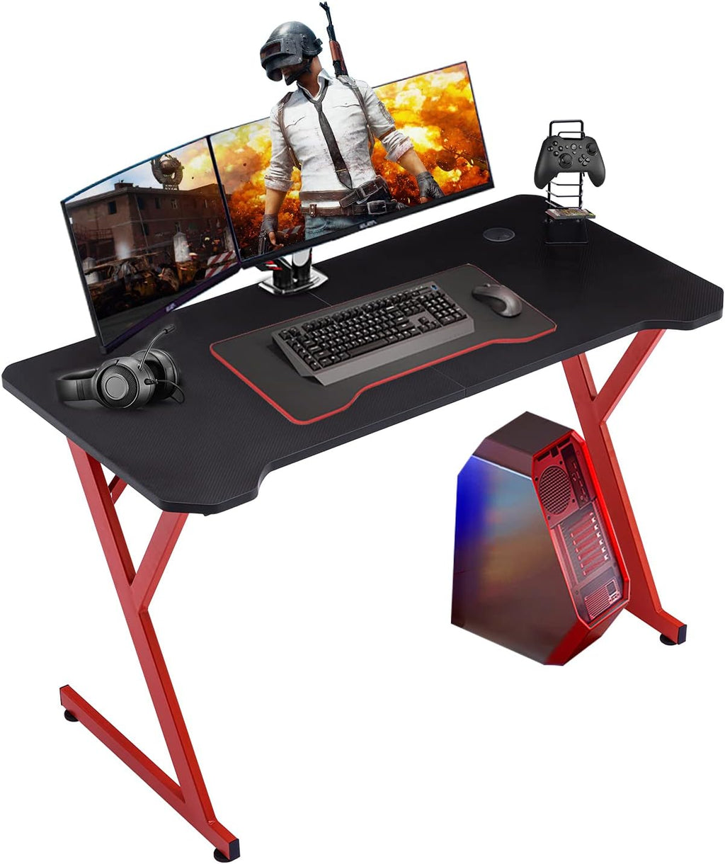 47 Ergonomic Z Shape Gaming Desk with Carbon Fiber Surface T309056